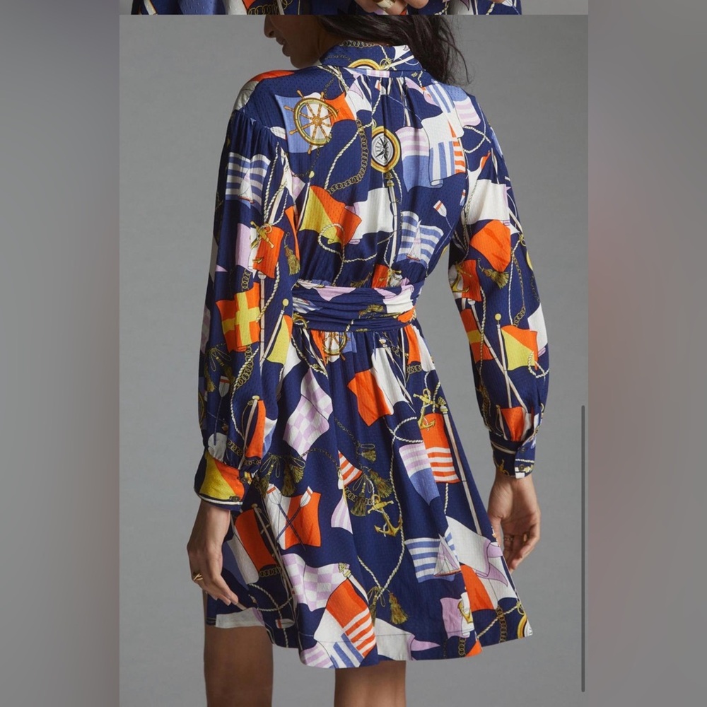 Anthropologie Maeve Nautical Flag Mini Shirtdress Size L